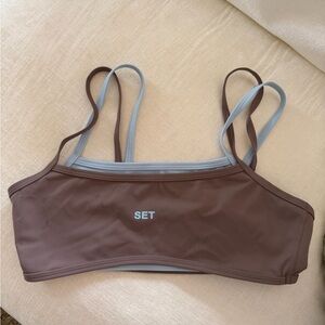 SET Active Blue/Brown Double Layered Sports Bra